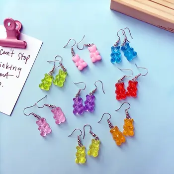1 pora kūrybos mielas mini gummy bear auskarai papuošalai nustatyti minimalistinio animacinių filmų dizaino moterų ausies kabliuko pakabukas papuošalai dovana
