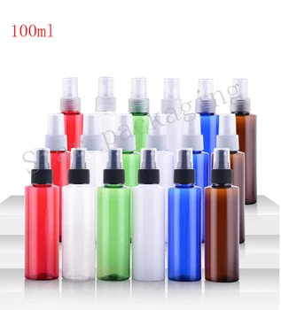 100ml X 50 tuščias apvalus plastiko, spalvotų purškimo buteliai 100cc tuščias kosmetikos konteinerių 3.4 oz tualetinio vandens, PET butelių spray