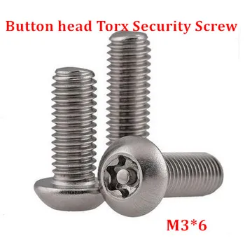 100vnt M3*6 ISO7380 Torx Mygtuką, Head uždoris Saugumo Varžtas A2 Nerūdijantis Plienas Anti-theft Varžtai