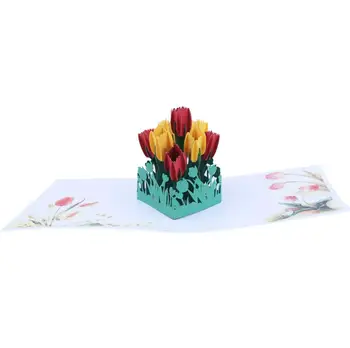 10vnt Rankų darbo Kirigami Origami Tulpių Žiedų 3D Pop-UP Atvirukai Pakvietimo Vestuvių Gimtadienio Dovana