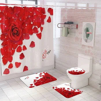 12 kablio 71 x 71 colių dušo užuolaidos Valentino Dieną-Raudonos Rožės Žiedlapis Vandeniui Poliesterio dušo užuolaidos vonios kambario aksesuarai