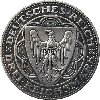 1927 m. vokiečių 3 Reichsmark (100-Osioms Bremerhaven - A) monetos KOPIJA 30mm