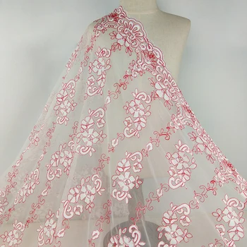 1Yard Gėlių Siuvinėjimo Nėrinių Tiulio Audinio vakarinę Suknelę Drabužių Siuvimo Grynasis prancūzijos Audinio, Raudonos Raudonos Nėrinių Apdaila Nėrinių Medžiagos