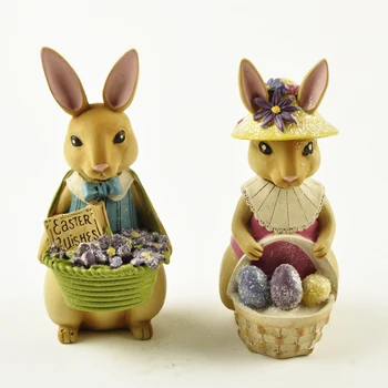 2 vnt Easter Bunny Berniukas ir Mergaitė Triušių Figūrėlės su Krepšelį ir Kiaušiniai, Vestuvių Dovanos, Namų Dekoravimo Reikmenys Pasakų Sodas