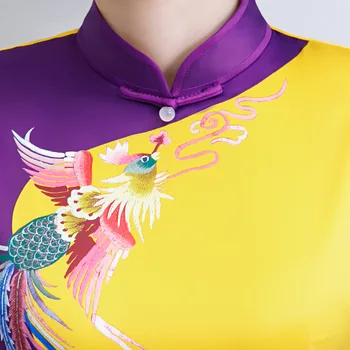 2019 Ilgai Cheongsam Vintage stiliaus Kinijos Mandarinų Apykaklės Suknelė Moteriški Vasaros Viskozė Qipao Slim Šalis Suknelės Vestido S-4XL