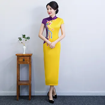 2019 Ilgai Cheongsam Vintage stiliaus Kinijos Mandarinų Apykaklės Suknelė Moteriški Vasaros Viskozė Qipao Slim Šalis Suknelės Vestido S-4XL