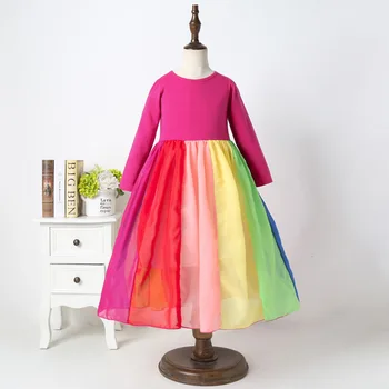 2019 Ins Rudenį ilgomis rankovėmis Mergaitėms Šifono Suknelė Nauja Rainbow Suknelė Spalvinga Spalvos Suknelės Vaikų Šalis Suknelė Princesė