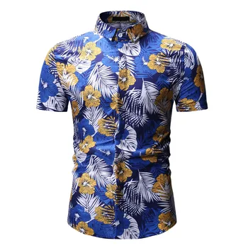 2019 Naujas Vasaros Mados Mens Trumpas Rankovės Marškinėliai Paplūdimys Havajų Marškinėliai Atsitiktinis Gėlių Marškiniai Reguliariai Plius Dydis 3XL Vyrų drabužiai.