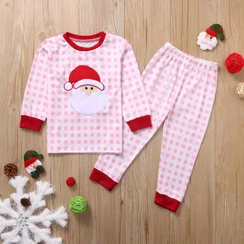 2019 Naujų Mergaičių Drabužius Kalėdų Santa Dryžuotas Viršūnes+Kelnės Pižama Sleepwear Komplektus Berniukas Drabužiai, vaikiški drabužiai