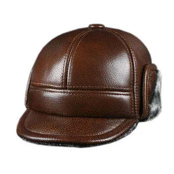 2019 natūralios odos vyrai ausies apsaugoti bžūp skrybėlę aukštos kokybės vyriški nekilnojamojo odos suaugusiųjų kietas reguliuojamas kepurės kepurės