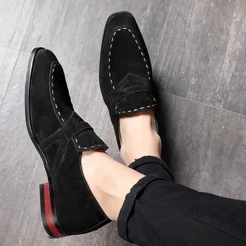 2019 naujas vyrų Mados ir paprastų Britų kiaulių odos doudou vyriški batai su abrazyvinių oda, universalus smailianosiai batai