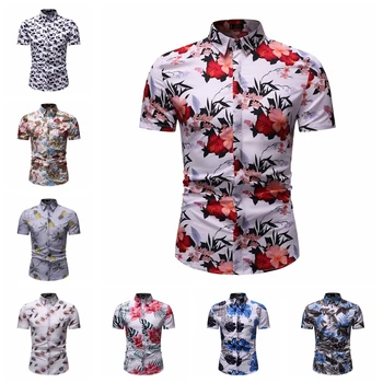2019New vyriški trumpomis rankovėmis marškinėliai Atsitiktinis Marškinėliai Mados 3D Atspausdintas Gėlių Marškinėliai Turn-žemyn Apykaklės Slim Fit Marškinėliai Vyrų Drabužiai.