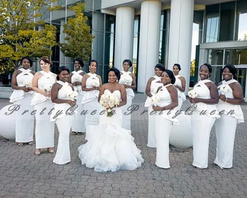 2020 Balta Apynasrio Bridesmaid Dresses Su Peplums Undinė Ilgas Berankovis Vestidos Vestuvių Svečių Suknelė Šalis Suknelė