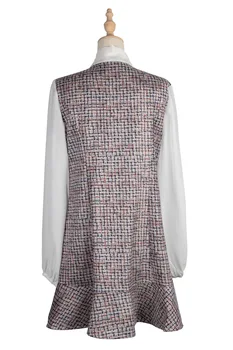2020 M. Rudens Žiemos Naujas Moterų Suknelė Elegantiškas Ilgas Žibintų Rankovėmis Pledas Spausdinti Mygtukai Lankas Retro Anglija Stiliaus Atsitiktinis Moterų Drabužiai