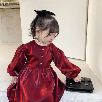 2020 M. Žiemos Naujų Mergaičių Suknelė Princesė Bamblys Vaikams Ilgomis Rankovėmis Raudona Palace Burbulas Rankovės Mados Aksomo Suknelės Ilgomis Rankovėmis