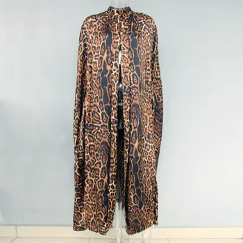 2020 Naujas Mados Moterų Leopard Ilgas Apsiaustas Stovėti Apykaklės Tranšėjos Paltai Suknelė Pelerinos Ponios Palaidi Tinka Maxi Ilgas Poncho Apsiaustas Viršutinių Drabužių Siuvimas