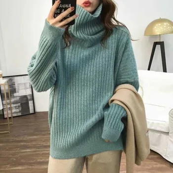2020 Naujas Moterų Megztinis Rudenį, Žiemą Kietas Ruožas Dryžuotas Megztiniai Golfo Puloveriai Korėjos Ilgomis Rankovėmis Elastinga Prarasti Džemperiai