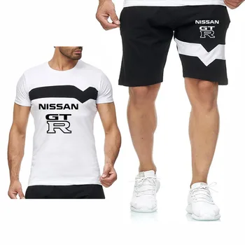 2020 Naujas Vasaros Vyrų T-shirt GTR Automobilių Logotipą Trumpas Rankovės Mados Aukštos kokybės Colorblock Medvilniniai vyriški marškinėliai+šortai kostiumas 2vnt