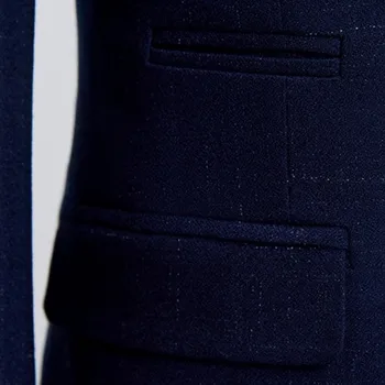 2020 Prekės Jaunikis Vestuvių Kostiumai Vyrų Slim Fit Black Mėlynos Spalvos Pledas Tinka Mens Mados Vyrų Verslo Suknelė Oficialų Prabangus Kostiumas, Smokingas