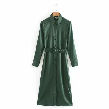 2020 m. Pavasarį, Vasarą, New Grand Prix Satino zaraing stiliaus za moterų Suknelė sheining Tamsiai Žalios spalvos moteriška suknelė vintage plius dydis XDN9248
