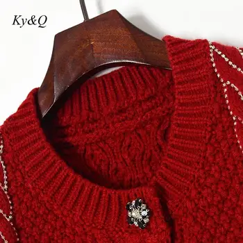 2021 M. Ankstyvą Pavasarį, Naujas Dizainas Raudona Twist Susagstomų Megztinių Moterims, Elegantiškas Temperamentas O-Kaklo, Ilgomis Rankovėmis Chic Mygtuką Megztinis Kailis