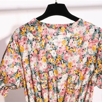 2021 moterų atsitiktinis Vasaros suknelė senovinių Gėlių Spausdinti Šifono marškinėliai suknelė trumpomis rankovėmis V-kaklo, gėlė Bohemijos Šalies Dėvėti Kasdien