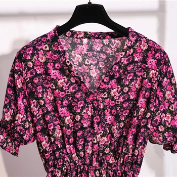 2021 moterų atsitiktinis Vasaros suknelė senovinių Gėlių Spausdinti Šifono marškinėliai suknelė trumpomis rankovėmis V-kaklo, gėlė Bohemijos Šalies Dėvėti Kasdien