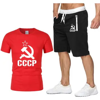 2021 naujas CCCP laiškas spausdinti kostiumas vyriški marškinėliai šortai tiktų vasaros marškinėliai vyriški laisvalaikio marškinėliai sportiniai vyriški drabužiai