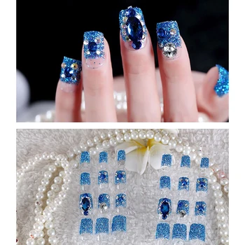 24Pcs mėlyna wdding netikrus nagus akrilo UV gelio netikrą prancūzų nagai meno patarimai, įrankiai