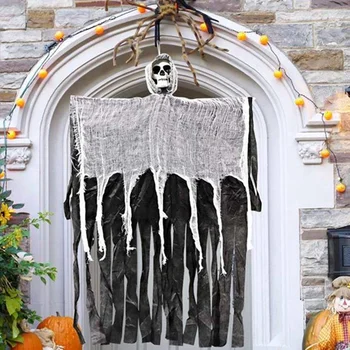 2vnt Helovinas Apdailos Kabinti Dvasios Kaukolės Galvą, Durų Ornamentu Juostoje Haunted House 50X100cm