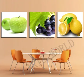 3 Plokštės Apelsinai, obuoliai ir vynuogės Tapybos Drobė Sienos paveiksl Namų Apdailos Drobė Spausdinti Tapyba