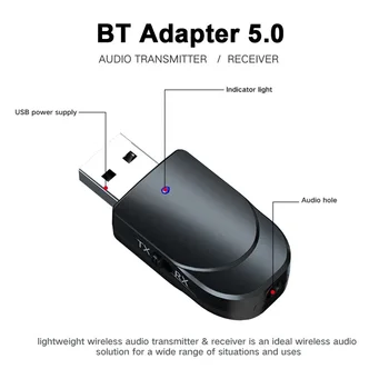 3 in 1 USB Bluetooth Adapteris 5.0 Bevielis Kompiuterio Adapteris, Bluetooth Dongle 3,5 mm Garso Imtuvas, Siųstuvas, TELEVIZIJOS PC Ausinių
