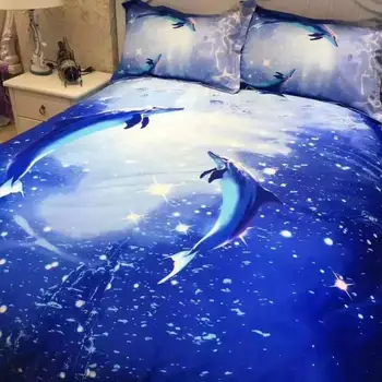 3D Blue Ocean Patalynės komplektas lova apima Karalienės dydžio Žvaigždė Delfinų antklode padengti lova lapas lapų lova maišelį linas Medvilnės 4PCS
