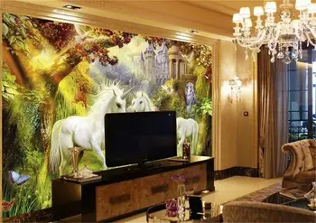 3d kambario tapetai užsakymą freskos nuotrauka baltas vienaragis arklys miško tapybos vaizdą 3d sienos neaustinių freskomis tapetai sienos 3d