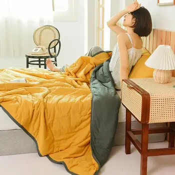 46 Paprasta paprasto pluošto bambuko pavasarį ir rudenį padengti antklodė už sofos ir vientisos spalvos dvigubas dygsniuotas antklodė lova namų