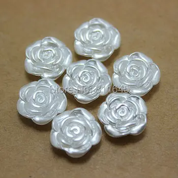 50pcs/daug 12mm Dervos ABS Perlų Rožė Gėlių Sukurta Butas Atgal Cabochon Perlai 