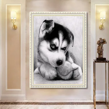 5d diamond tapyba su juoda ir balta šuo kryželiu mūro