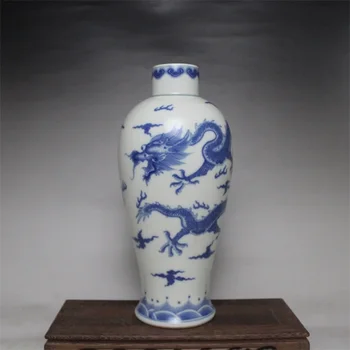 9 Antikvariniai QingDynasty porceliano vaza,blue & white dragon butelis 6,Rankomis dažyti amatų,Apdailos,Surinkimo ir Puošmena