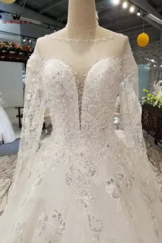 A-line Long Sleeve Lace Kristalų Duobute Elegantiškas Oficialią Vestuvių Suknelės, Nekilnojamojo Nuotraukos Vestuvių Suknelė Vestidos De Noiva XG16