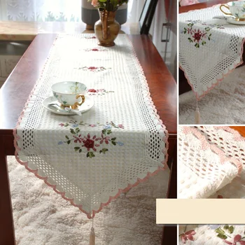 Amerikietiško stiliaus medvilnės gėlių siuvinėta staltiesė kaimiškas staltiesė lentelės vėliavos