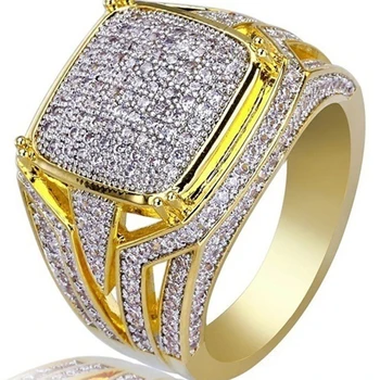 Aukso ledo hip-hop vestuvinis žiedas CZ pinky vyrų ir moterų visi kristalų žiedas