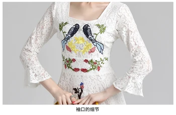 Aukštos Kokybės Moterų Europos Prekės ženklo Dizaineris kilimo ir tūpimo Tako Suknelė 2018 Naujų Rudens Balta Nėrinių Siuvinėjimo Gėlės vestido Šalies Sundress