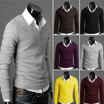 Aukštos kokybės Specialus storas laukinių triušių pliušinis įvairiaspalvis Kalifornijos Vyrai V-kaklo džemperis dugno gryna spalva žmogus megztinis