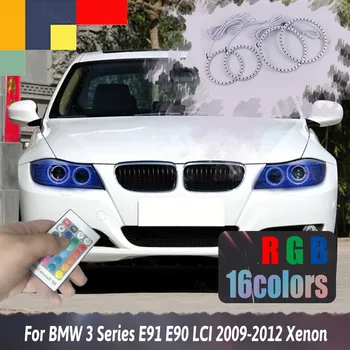 BMW 3 Serijos E90 E91 IGS 2009-2012 Xenon Šviesos važiavimui Dieną DRL Angel Eyes LED RGB Multi-color priekinis žibintas Halo Žiedas Rinkinys