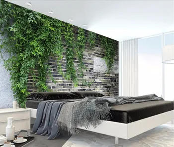Bacal Užsakymą 3D tapetai, freskos plytų sienos, žali lapai, gėlių vynuogių plytų sienos, TV foną, sienos kambarį 3d tapetai