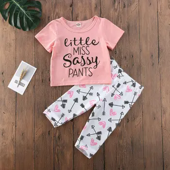 Bamblys Vaikams, Kūdikių Mergaitės, trumpomis Rankovėmis T-shirt Viršūnes+Kelnės Komplektus Drabužių Komplektas JAV