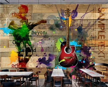 Beibehang 3d tapetai ant sienos Retro vintage roko muzikos medinės lentos gitara freskos 3d fone sienos tėtis peint freskos 3d