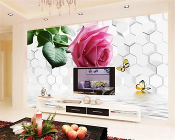 Beibehang Užsakymą HD aukštos kokybės 3D tapetai, rose atspindys 3D stereo TV foną, sienos tapetai, sienų ir 3 d tėtis peint