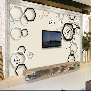 Beibehang Užsakymą foto tapetai, sienų lipdukai HD 3D fonas filialai šešiakampis apdaila, gyvenamasis kambarys sofos apmušalai
