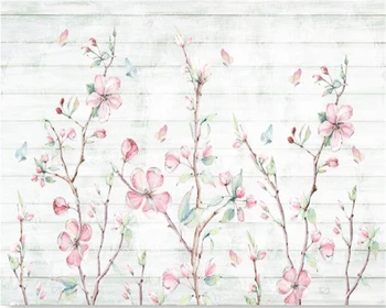 Beibehang Užsakymą tapetai Šviežių akvarelė vyšnių medienos grūdų drugelis rankomis dažyti gėlių TV fono sienos 3d tapetai